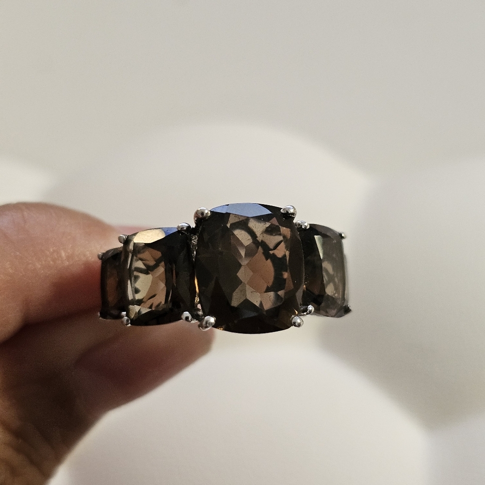 Silver and Smoky Brown Stone Ring